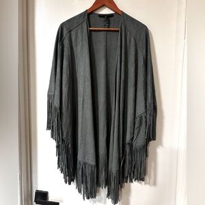 White House Black Market Fringe Trimmed Ruana Wrap Women OS Faux Suede